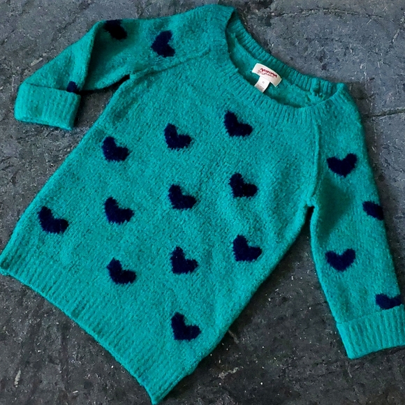 Y2K Arizona Jean Company Crop Sweater Fuzzy Acrylic Hearts XS Turquoise Teal 90s - Picture 2 of 8